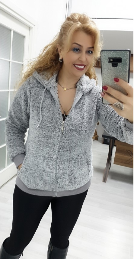 gri peluş ceket