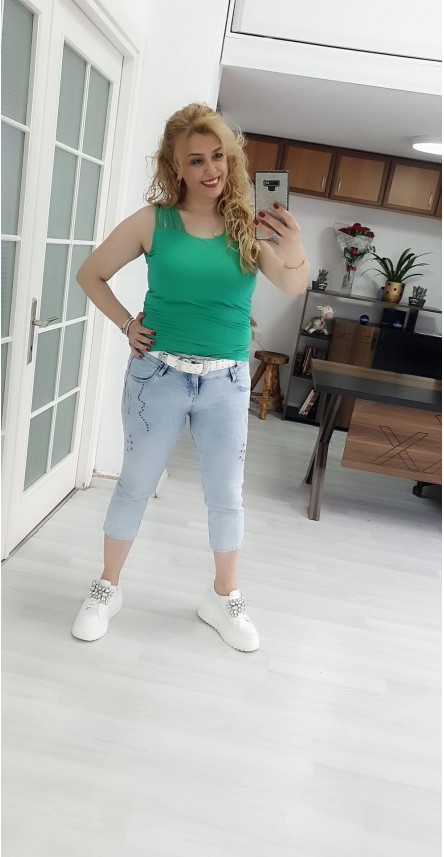yeşil kolsuz bluz
