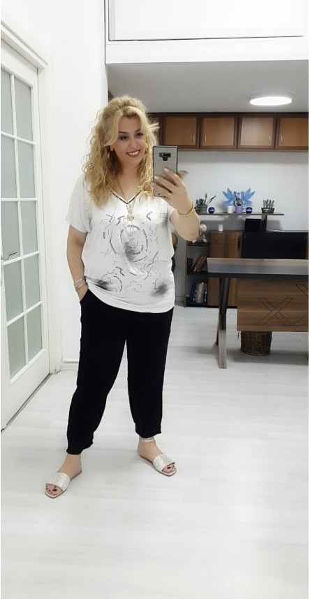 beyaz taşlı bluz