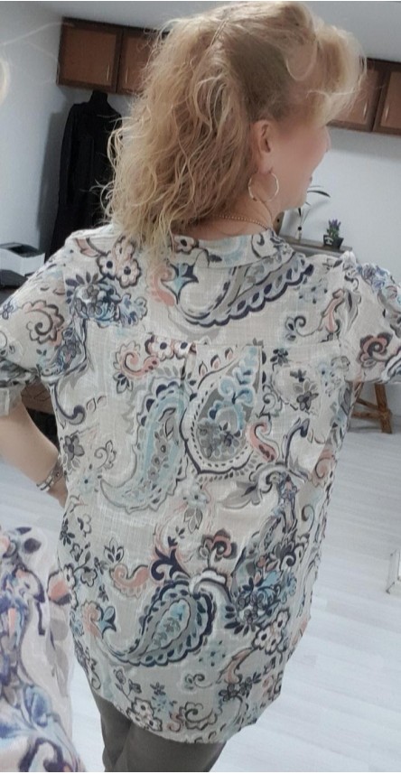 desenlı keten krem bluz