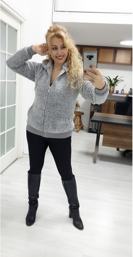 gri peluş ceket