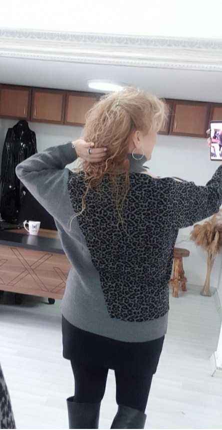 grı tek omuz trıko kazak