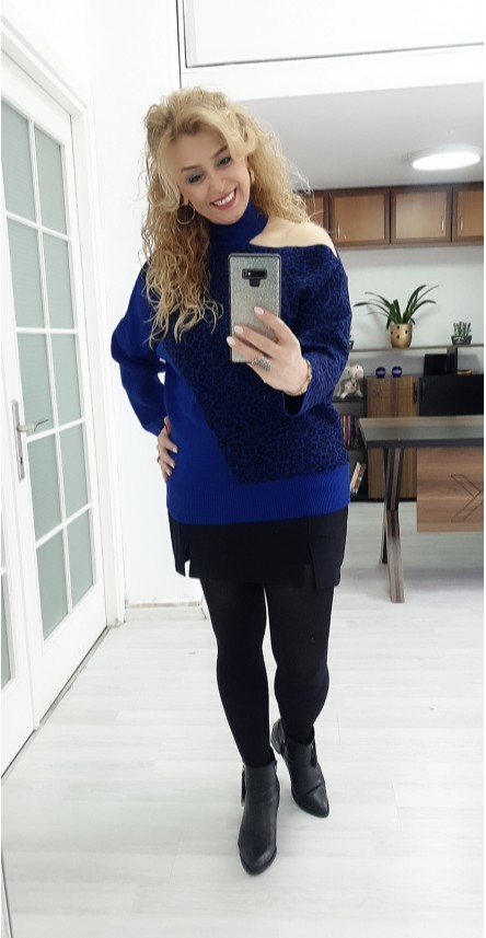 saks mavı tek omuz 