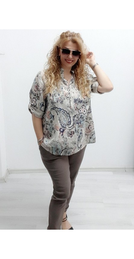 desenlı keten krem bluz