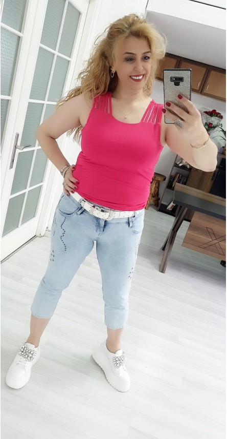 fuşya kolsuz bluz