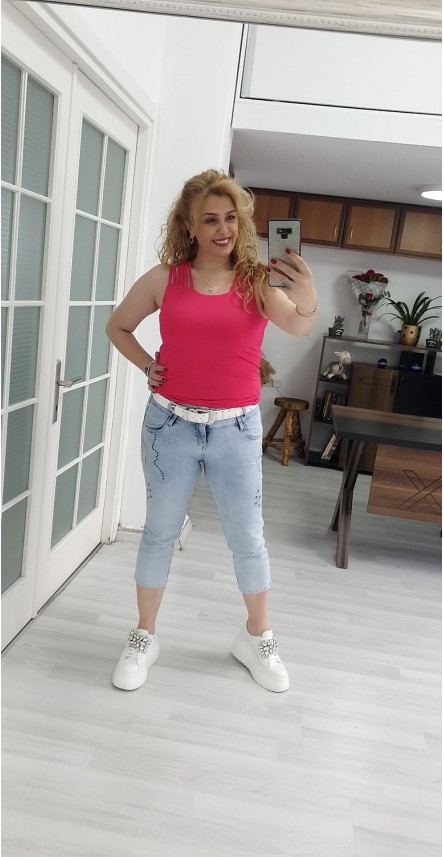 fuşya kolsuz bluz
