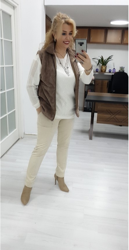 KAPİÇİNO PELUŞ YELEK 