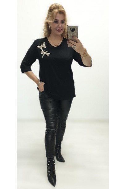 kelebekli bluz siyah