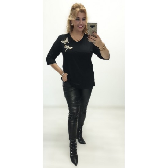 kelebekli bluz siyah