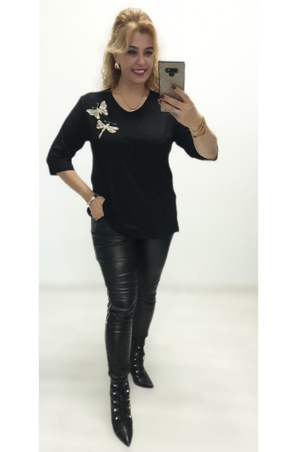 kelebekli bluz siyah