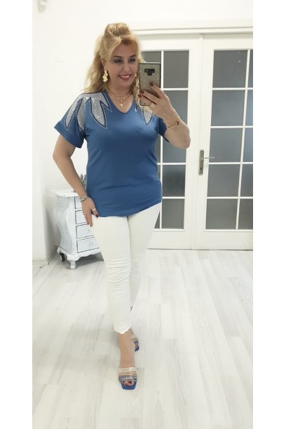 YAPRAK BLUZ MAVI