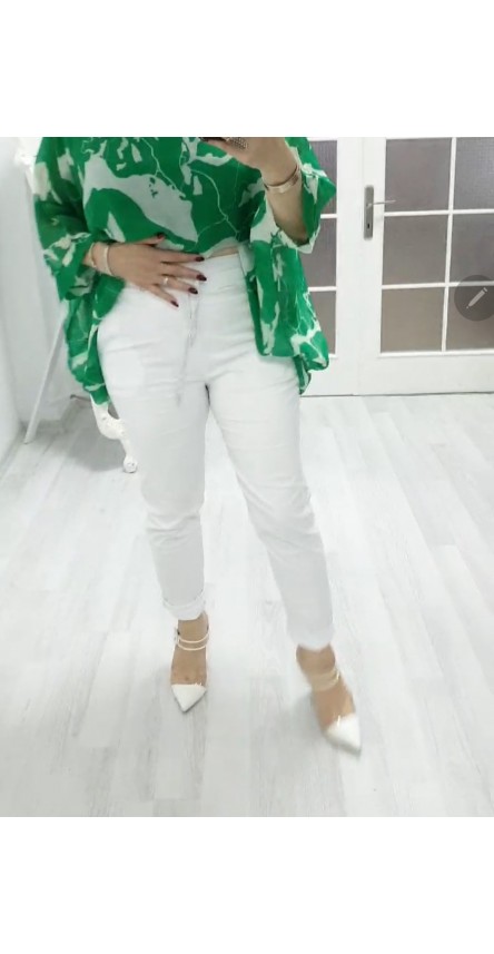 Ful likralı beyaz pantolon 