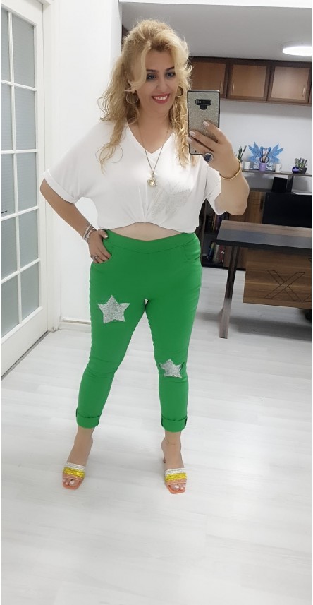 yeşil ful likralı pantolon